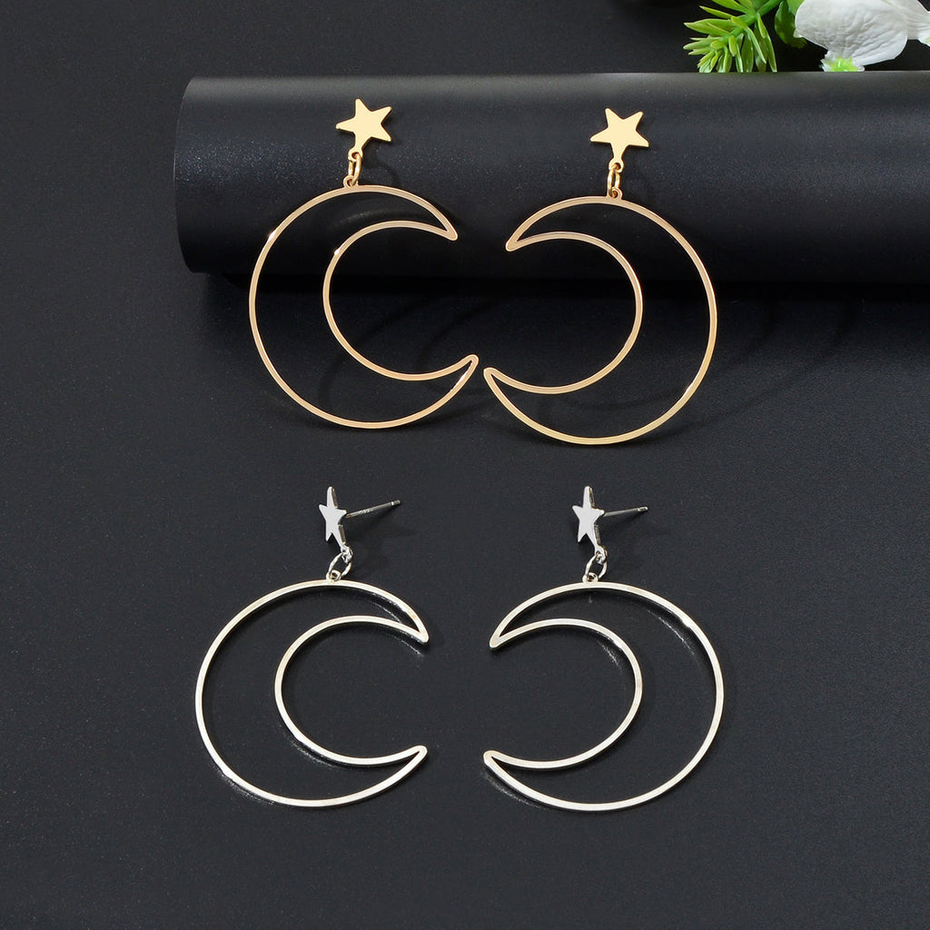 Hollow Out Large Moon Pendant Earrings Celestial Statement Jewelry Holiday Gift