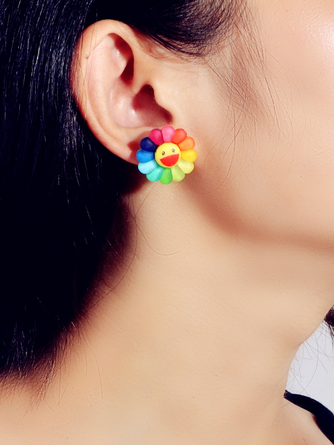 Cute Colourful Flower Acrylic Smile Face Stud Earrings Girlfriend Lover Y2k Gift